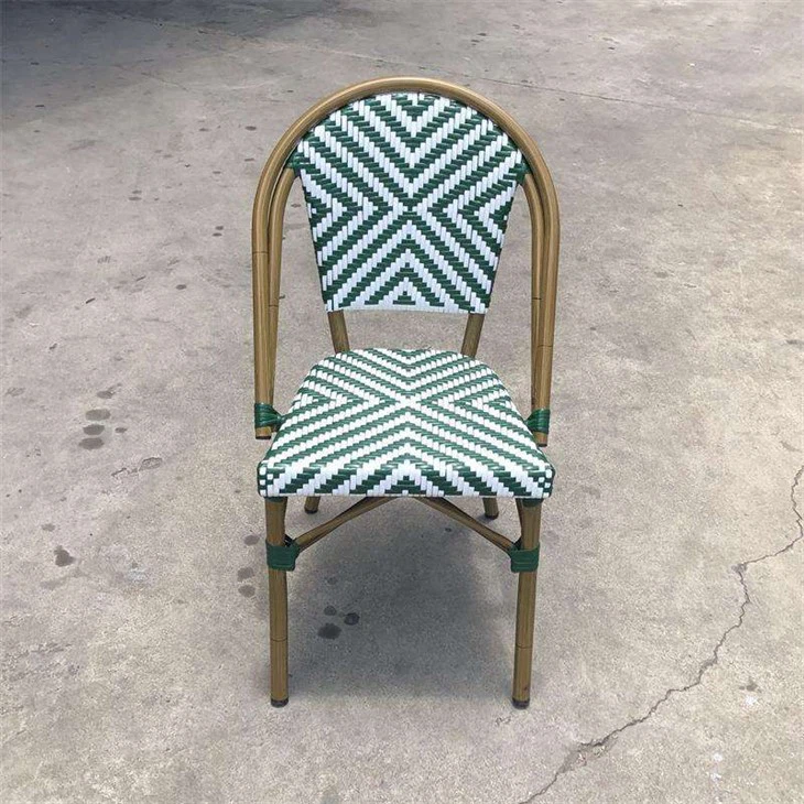 modern green comfortable metal and rattan outdoor dining chairs(2)