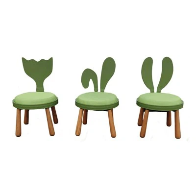 Scaun pentru copii de exterior din aluminiu verde cu picioare si perne din lemn de tec