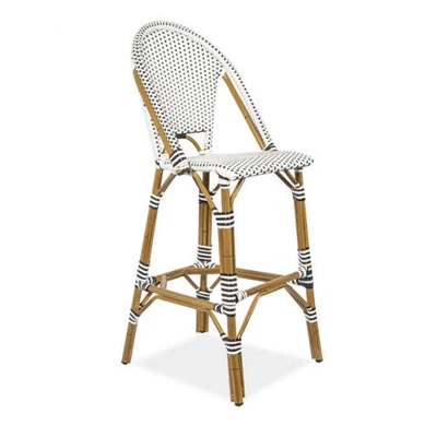 Scaun înalt pentru sufragerie în aer liber din metal alb și ratan